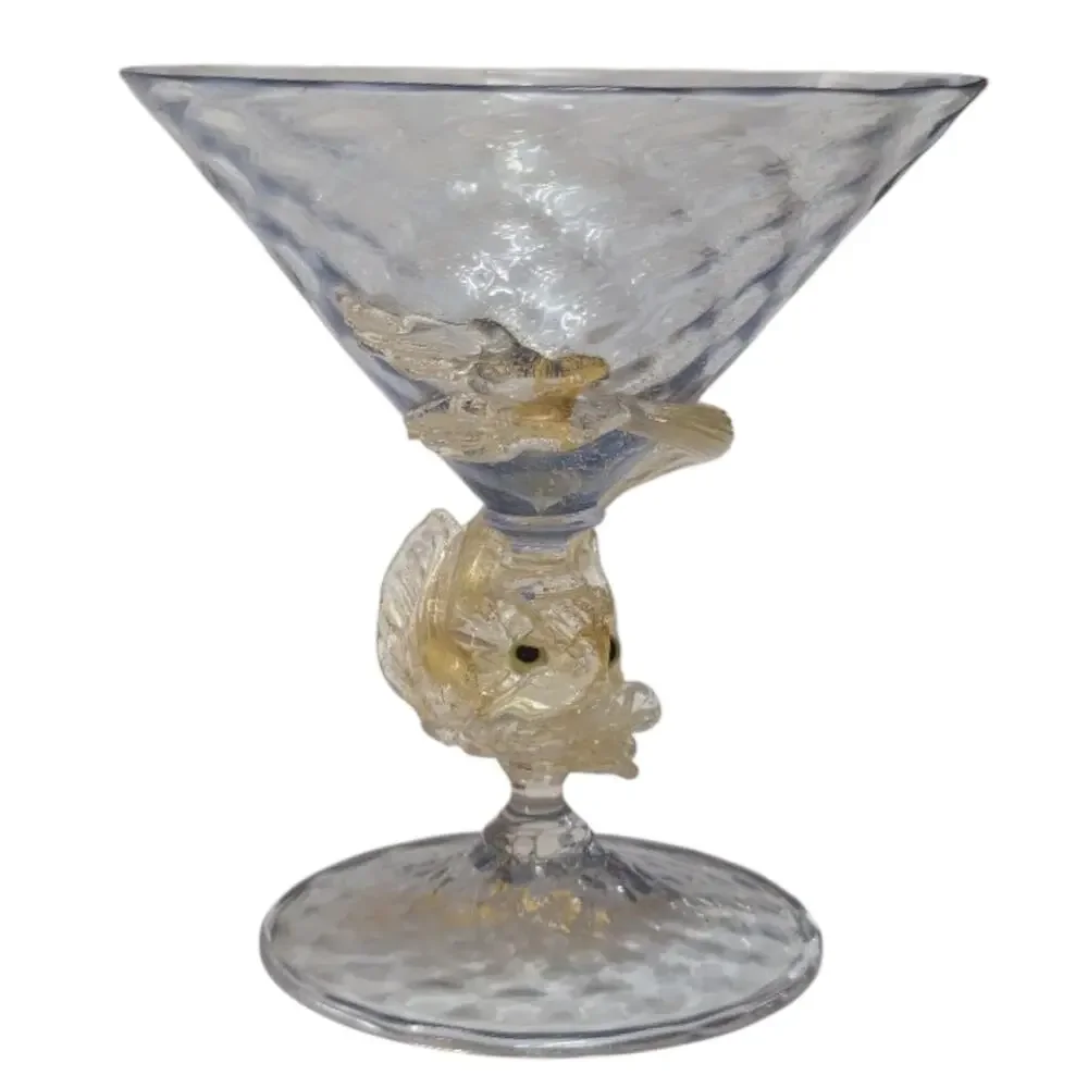 Set of Four (4) Murano Fish Stem Cocktail Glass, Attributed to Barovier & Toso